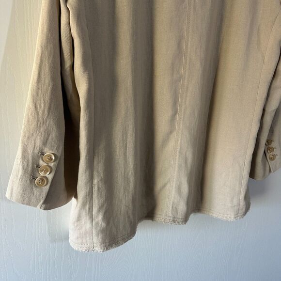 Zara Womens Oversized Linen Blend Fray Hem 3 Button Tan Beige Blazer Size XL NWT - Picture 9 of 9